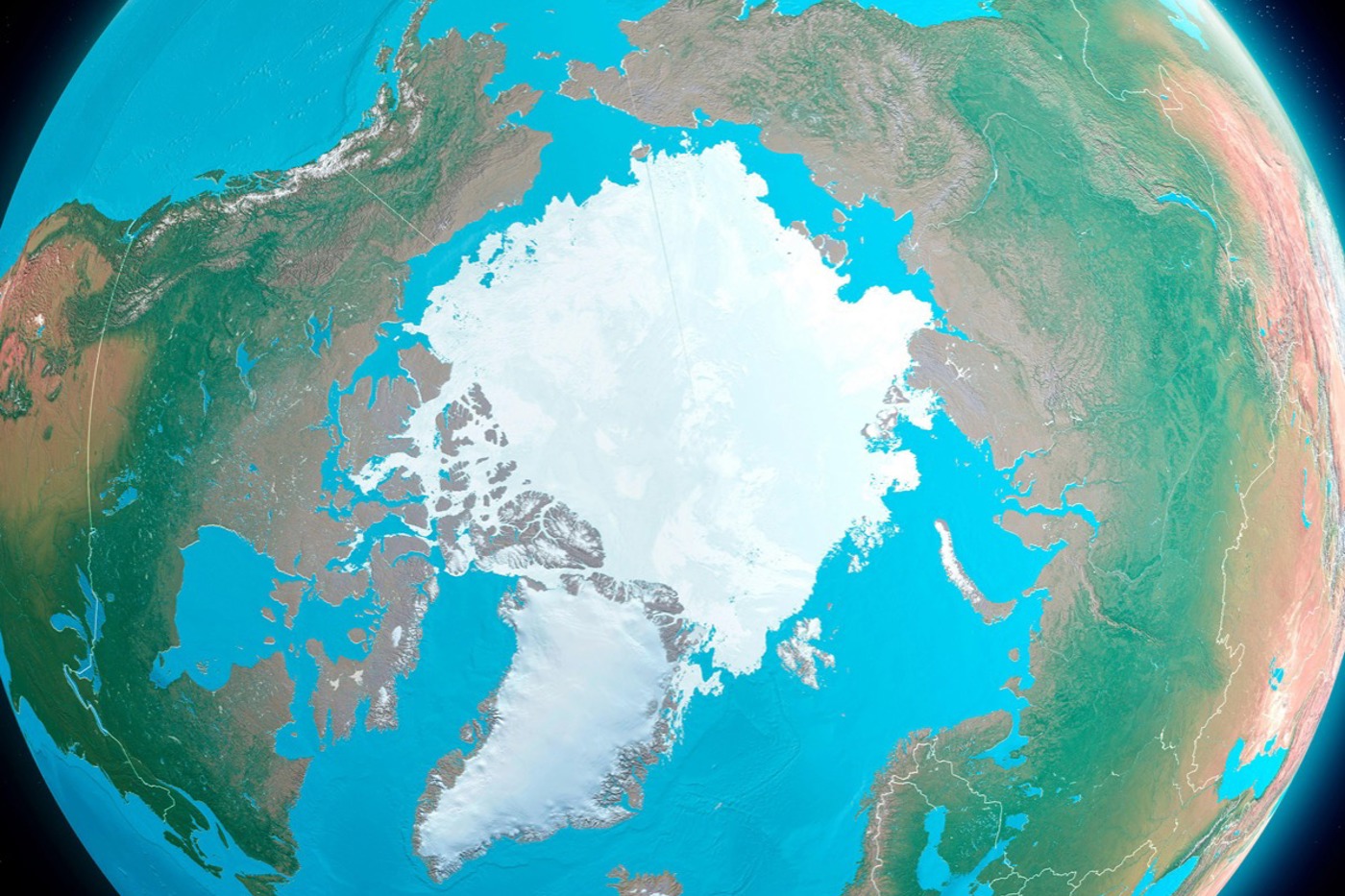 Das Satellitenbild zeigt die Ausdehnung des Packeises über dem Arktischen Ozean am Ende des Sommers (geringste Ausdehnung). Dies ist allerdings nur eine Momentaufnahme – die überdurchschnittliche Erwärmung der Arktis lässt das Packeis weiter dramatisch schmelzen. In wenigen Jahrzehnten könnte das Nordpolarmeer im Sommer gänzlich eisfrei sein. © Naeblys/Alamy